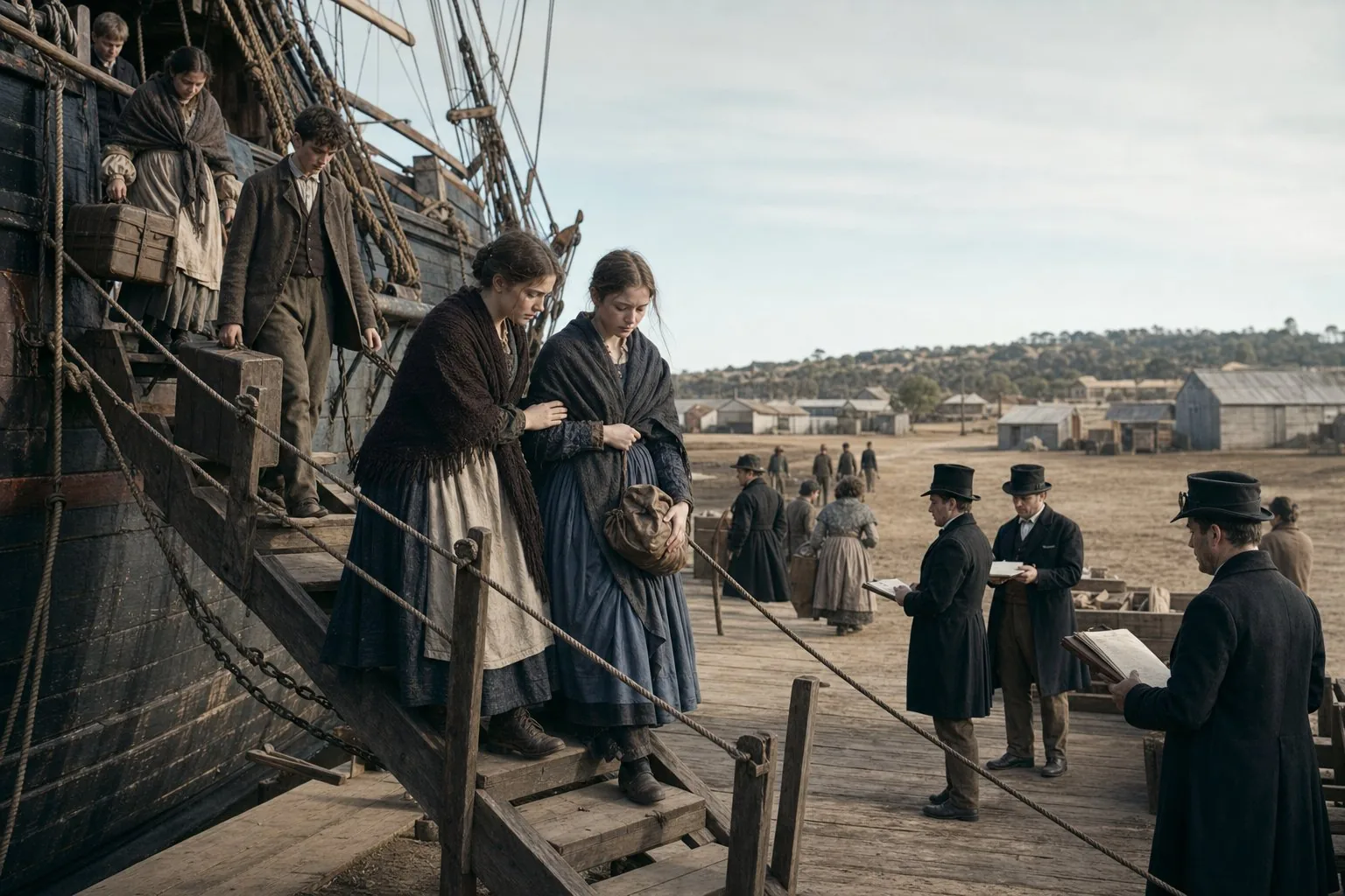 Teenage Tipperary emigrants disembarking the Pemberton at Port Phillip in 1849