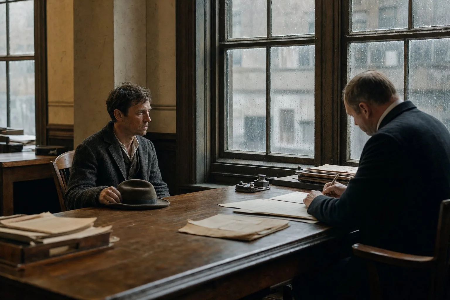 An Irish immigrant answering a clerk during a Boston naturalisation interview in 1910